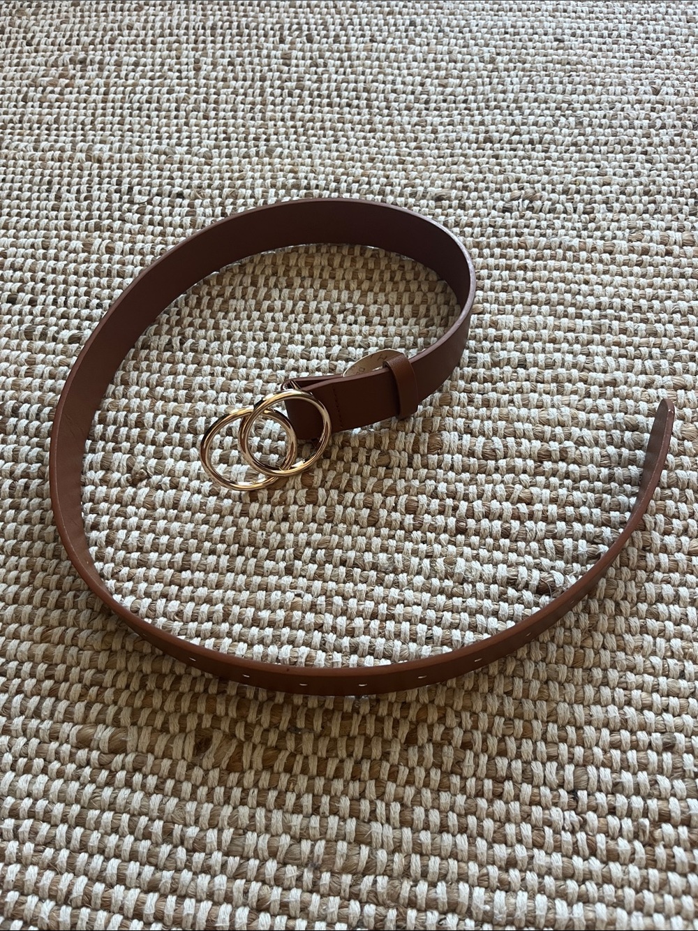 Women’s Brown Leather Belt with Double Gold Rings